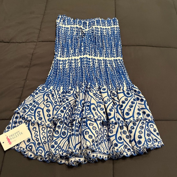 preppy pallette boutique Dresses & Skirts - Blue and White Strapless Bubble Mini Dress